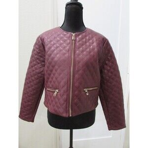 Jason Wu Women's Quilted Faux Leather Zip Front Jacket Wine / Burgundy S NWT